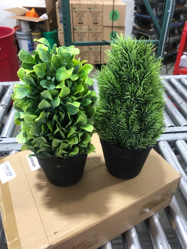 Photo 2 of THE BLOOM TIMES 2 Pack Fake Potted Plants 14" Artificial Desk Plants Small Faux Topiary Shrubs for Home Decor Indoor
