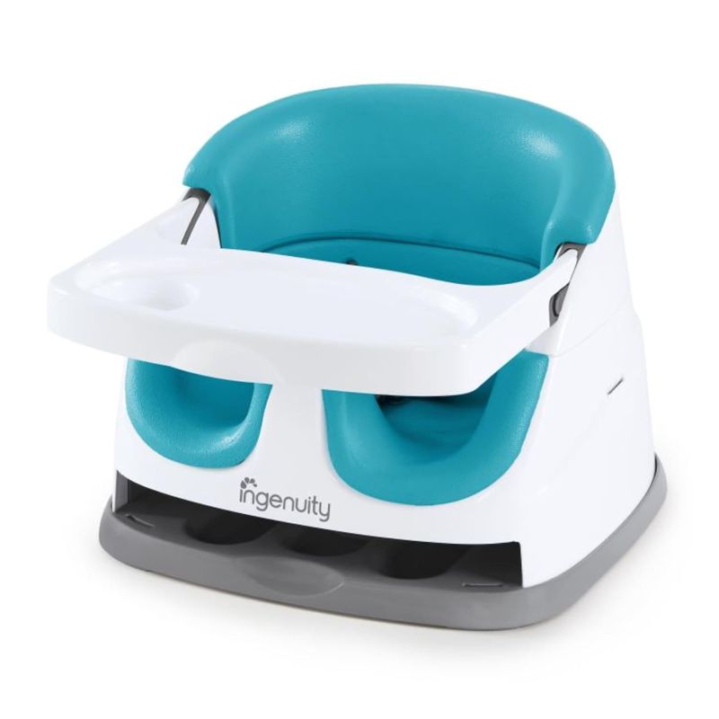 Photo 1 of Ingenuity Baby Base 2-in-1 Booster Feeding and Floor Seat with Self-Storing Tray - Peacock Blue
