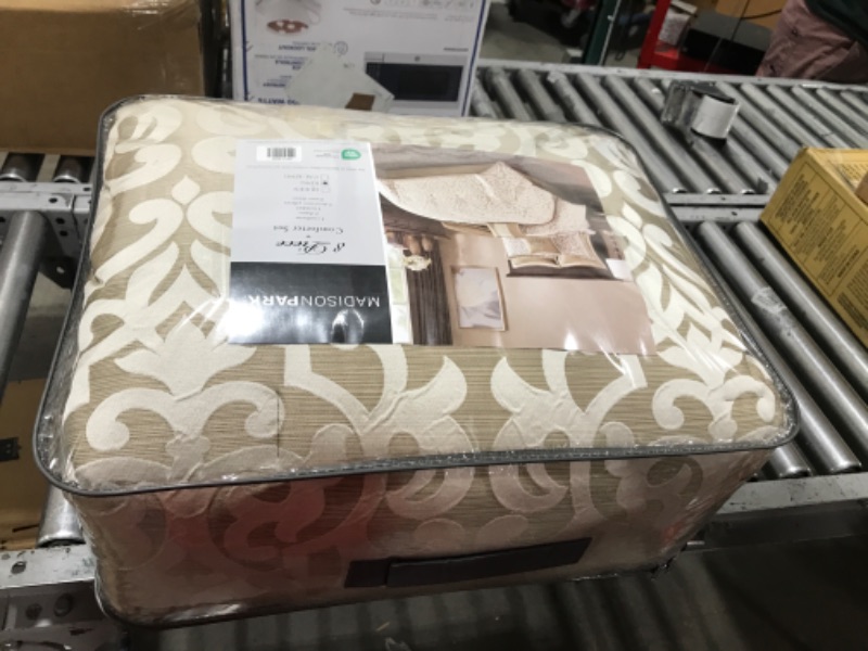 Photo 2 of Madison Park Odette Cozy Comforter Set Jacquard Damask Medallion Design - Modern All Season, Down Alternative Bedding, Shams, Decorative Pillow, King(104 in x 92 in), Tan 8 Piece 