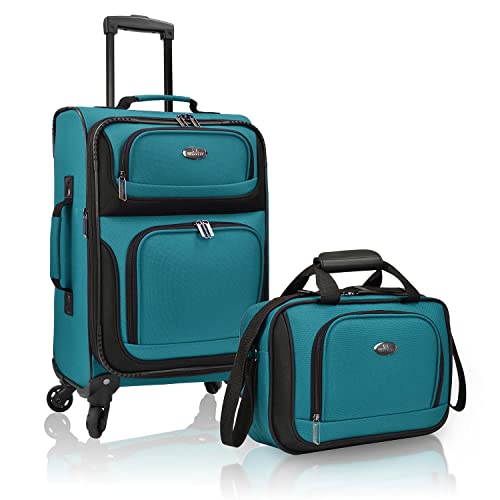 Photo 1 of U.S. Traveler Rio Rugged Fabric Expandable Carry-on Luggage Set Teal 4 Wheel, **SUITCASE ONLY**
