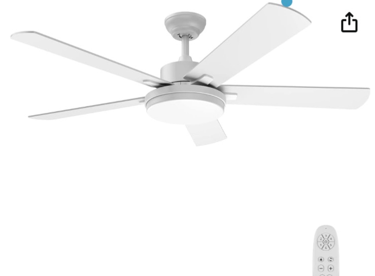Photo 1 of Regair 52 Inch Modern Ceiling Fan with Light and Remote Control, White, Dimmable, Adjustable Color Temperature, Timer, Reversible DC Motors, Easy Installation