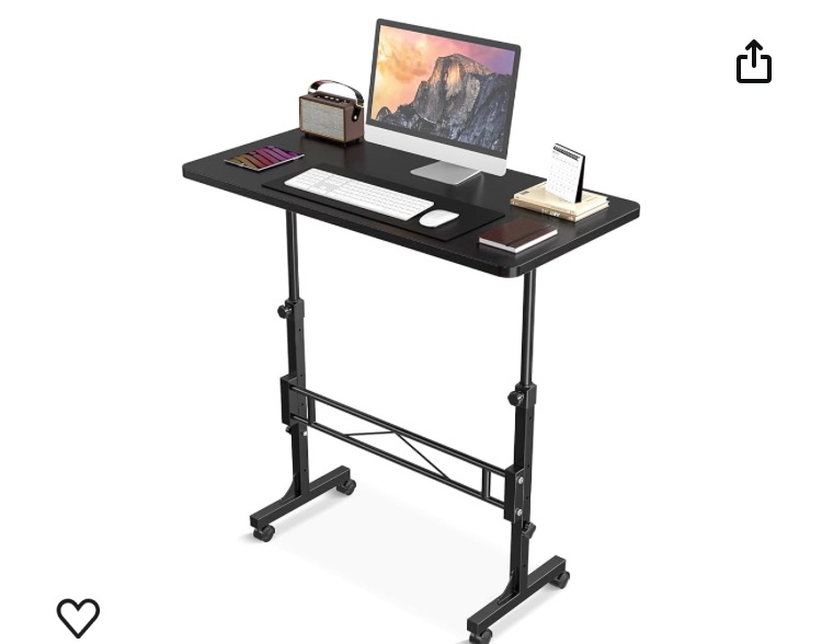 Photo 1 of Small Standing Desk Adjustable Height, Mobile Stand Up Desk with Wheels, 32 Inch Portable Rolling Desk Small Computer Desk, Portable Laptop Desk Standing Table Black