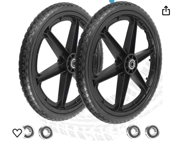 Photo 1 of 20x1.95" Flat Free Wheels Compatible with rubbermaid Wheelbarrow Wheels, 20" Flat Free Tires with 5/8" Bearing & 3/4" Bearing Replacement for rubbermaid Cart Wheels/Big Wheel Utility Carts-2PCS