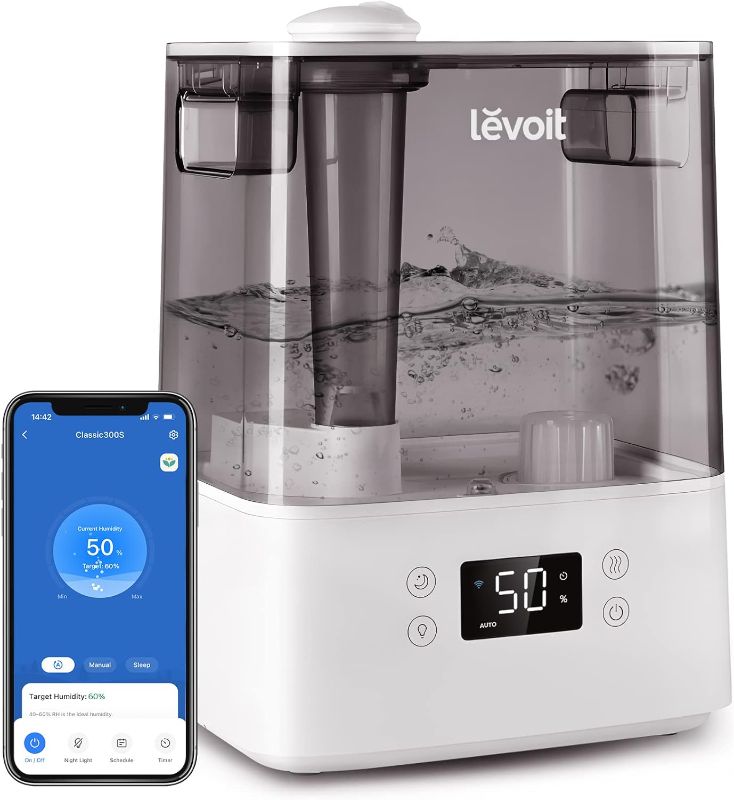 Photo 1 of LEVOIT Smart Humidifiers for Bedroom Large Room Home,(6L) Cool Mist Top Fill Essential Oil Diffuser for Baby & Plants,Smart App & Voice Control, Rapid Humidification & Auto Mode-Quiet Sleep Mode, Gray
