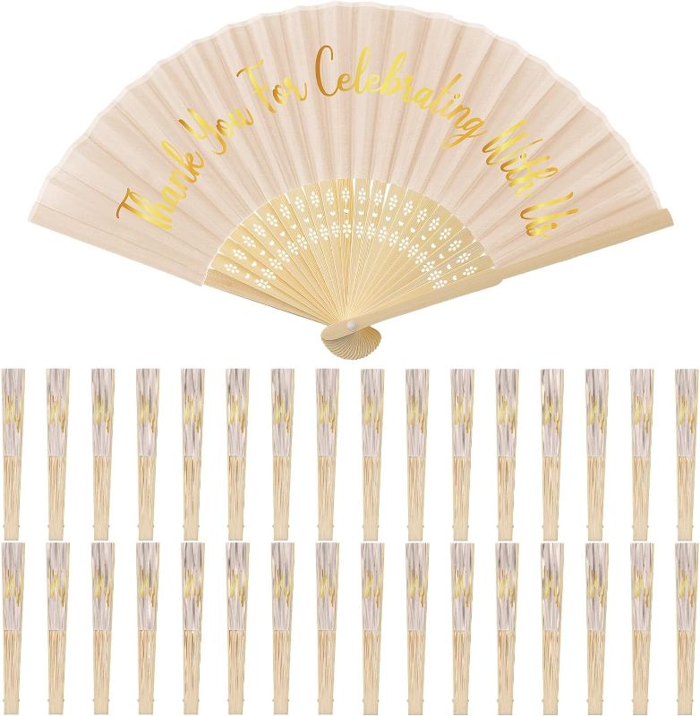 Photo 1 of Jetec 50 Pcs Wedding Fans for Guests Bulk Thanks for Celebrating with Us Fans Silk Hand Fans Handheld Folded Fan Baby Shower Favors for Bridal Bridesmaid Gift Church Dancing Party(Ivory)
