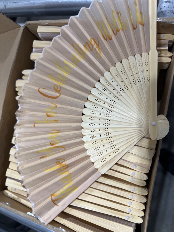 Photo 2 of Jetec 50 Pcs Wedding Fans for Guests Bulk Thanks for Celebrating with Us Fans Silk Hand Fans Handheld Folded Fan Baby Shower Favors for Bridal Bridesmaid Gift Church Dancing Party(Ivory)
