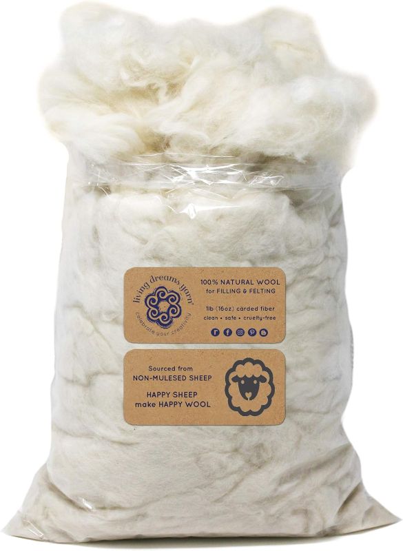 Photo 1 of 1 LB Super Clean Wool Filler for Stuffing, Needle Felting, Blending and Dryer Balls. Natural White
