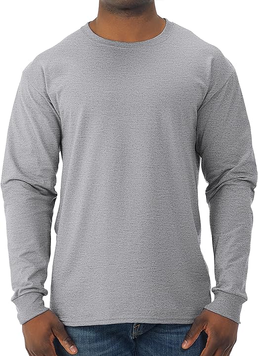 Photo 1 of Jerzees Men's Dri-Power Cotton Blend Long Sleeve Tees, Moisture Wicking, Odor Protection, UPF 30+, Sizes S-3x Large Athletic Heather