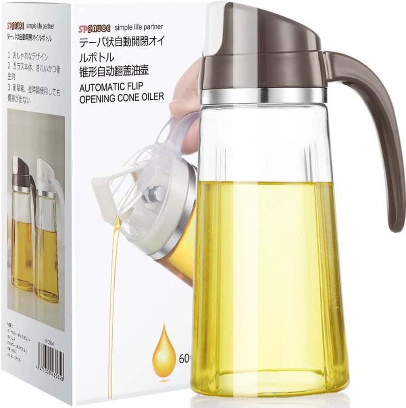 Photo 1 of Marbrasse Auto Flip Olive Oil Dispenser Bottle,20 OZ Leakproof Condiment Container With Automatic Cap and Stopper,Non-Drip Spout,Non-Slip Handle for Kitchen Cooking Brown
