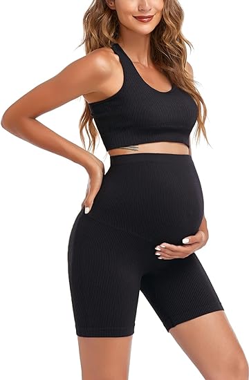 Photo 1 of Women's Maternity 2 Piece Outfit Set - Bra & Shorts for Pregnancy - Yoga workout Lounge Wear Sets
