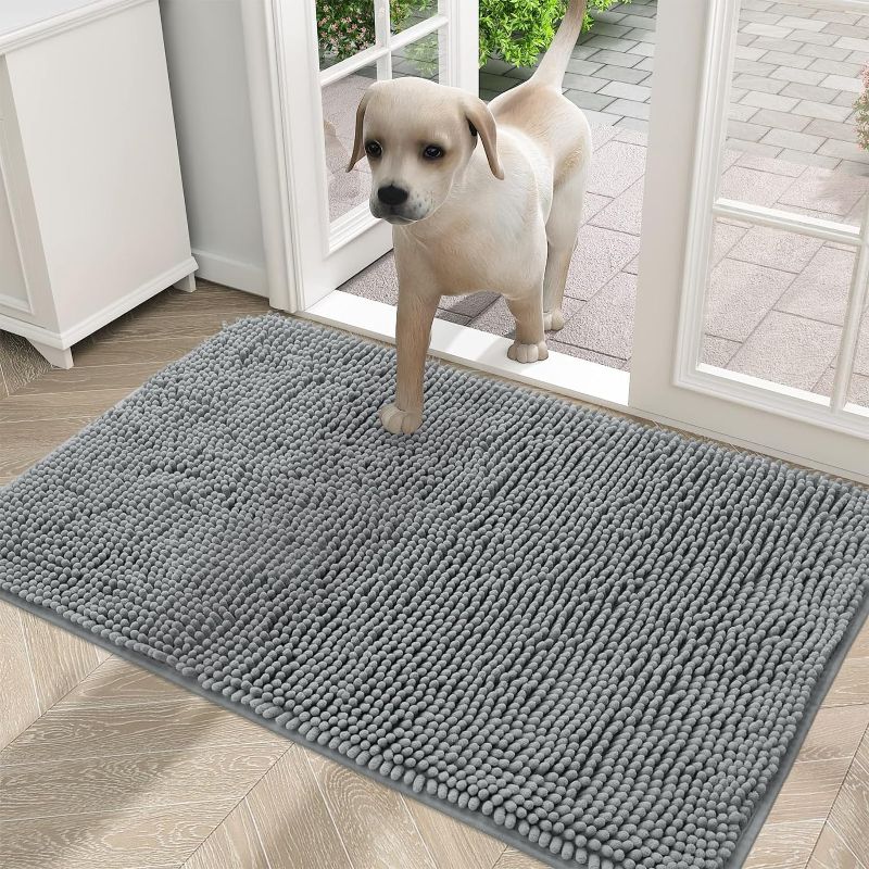 Photo 1 of OLANLY Dog Door Mat for Muddy Paws, Absorbs Moisture and Dirt, Absorbent Non-Slip Washable Mat, Quick Dry Microfiber, Mud Mat for Dogs, Entry Indoor Door Mat for Inside Floor(24x16 Inches, Grey)
