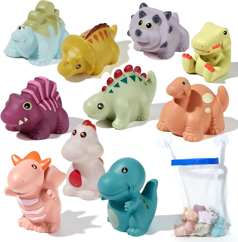 Photo 1 of AMCHSURI Mold Free Baby Bath Toys for Kids Ages 1-3, 10-Piece No Hole No Mold Silicone Dinosaurs Bathtub Pool Toys Eco-Friendly Non Toxic Bathtub Float Toy Baby Girl Boy Gifts
