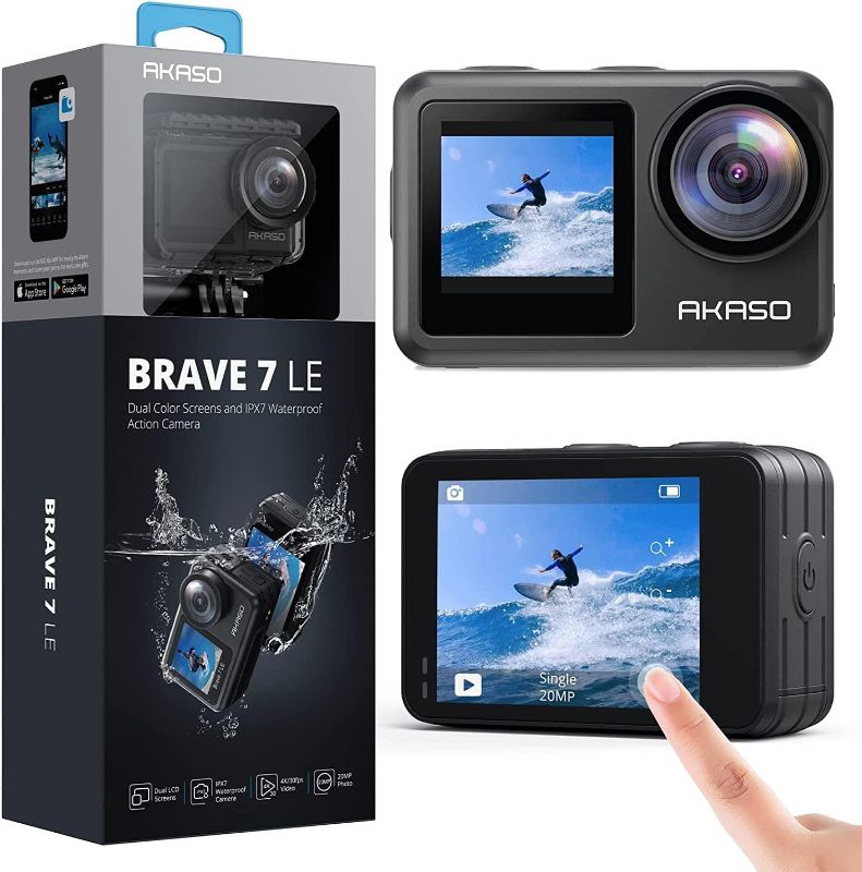 Photo 1 of AKASO Brave 7 LE 4K30FPS 20MP WiFi Action Camera with Touch Screen EIS 2.0 Zoom Remote Control 131 Feet Underwater Camera with 2X 1350mAh Batteries Support External Microphone Vlog Camera
