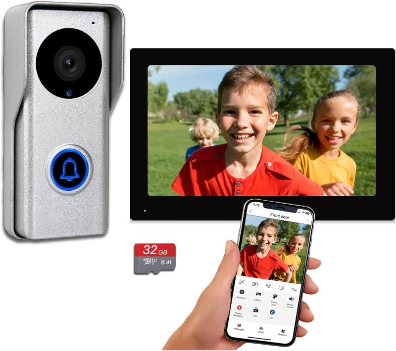 Photo 1 of WiFi Video Intercom System, Video Doorbell Camera with Monitor Wireless, All Metal 1080P IR Camera, 7 Inch Touch Screen Support Tuya APP, 2 Way Audio, Video Recording for Smart Home Door Phone
