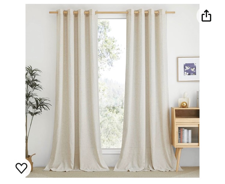 Photo 1 of NICETOWN Natural Flax Linen Bedroom Curtains 90 inches Long, Grommet Semi Sheer Vertical Drapes Privacy Added with Light Filtering for Living Room/Home Office, W55 x L90, 2 Pieces