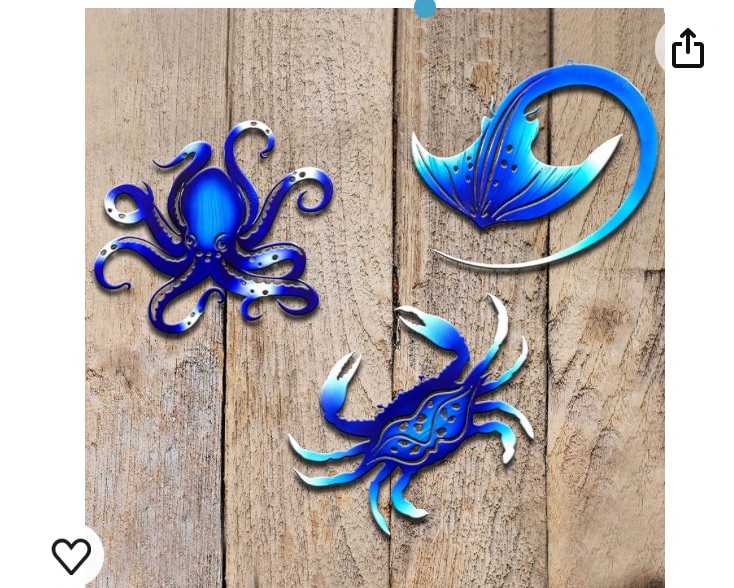 Photo 1 of BVLFOOK Metal Wall Art Decor Octopus Crab Manta Ray Coastal Nautical Ocean Decor Concise 9'' Set of 3 Hanging Decorations for Bathroom Beach Indoor Outdoor Pool Home Bedroom Living Room Blue