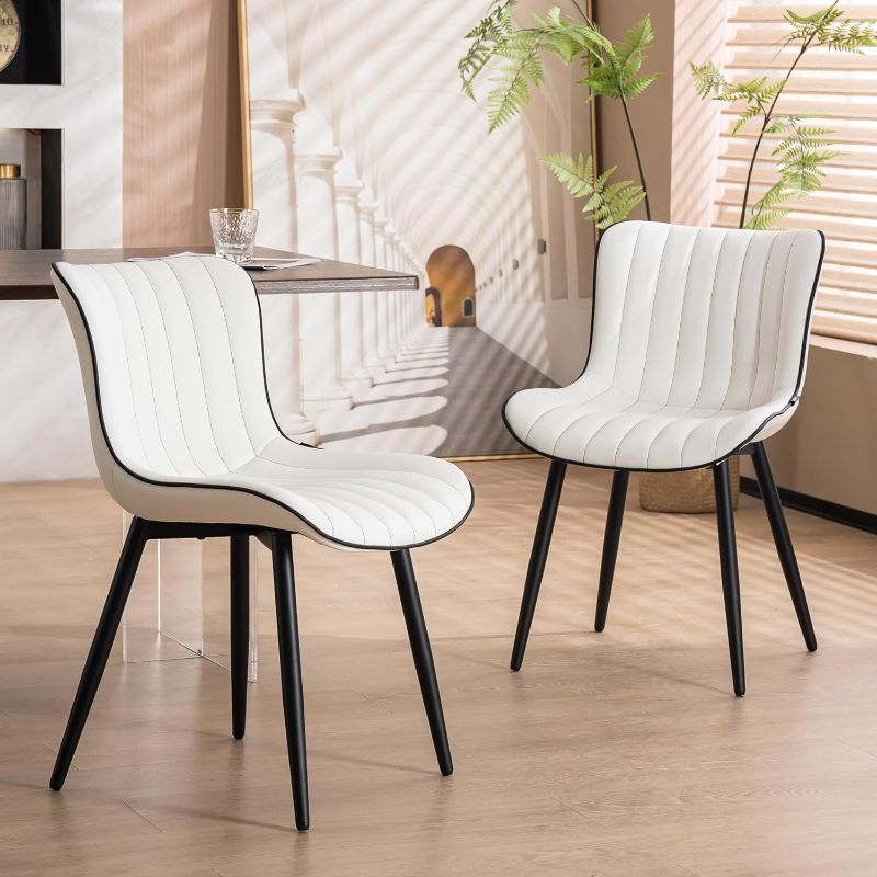 Photo 1 of YOUNUOKE White Dining Chairs Set of 2 Upholstered Mid Century Modern Kitchen Chair Armless Faux Leather Accent Guest Chair with Back Metal Legs for Living Reception Waiting Room Bedrooms
