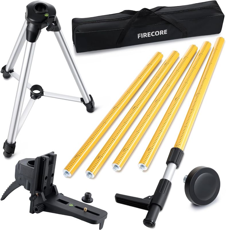 Photo 1 of Firecore 12 Ft./3.7M Professional Laser Level Pole with Tripod and 1/4-Inch by 20-Inch Laser Mount for Rotary and Line Lasers, Adjustable Telescoping Laser Pole with 5/8"-11 Threaded Adapter-FLP370C
