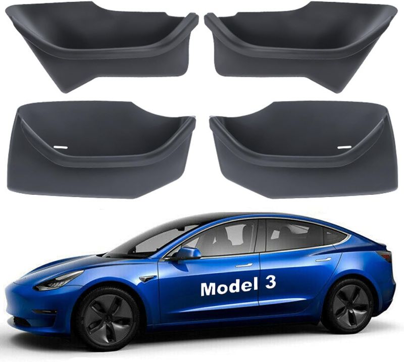 Photo 1 of Tesla Model 3 Door Side Storage Box Protector, 4Pcs Full-Cover Front and Rear Door Tray Organizer for Model 3 Silicone Car Storage Slot Trays Mats Interior Accessories for Model 3 2017-2023
