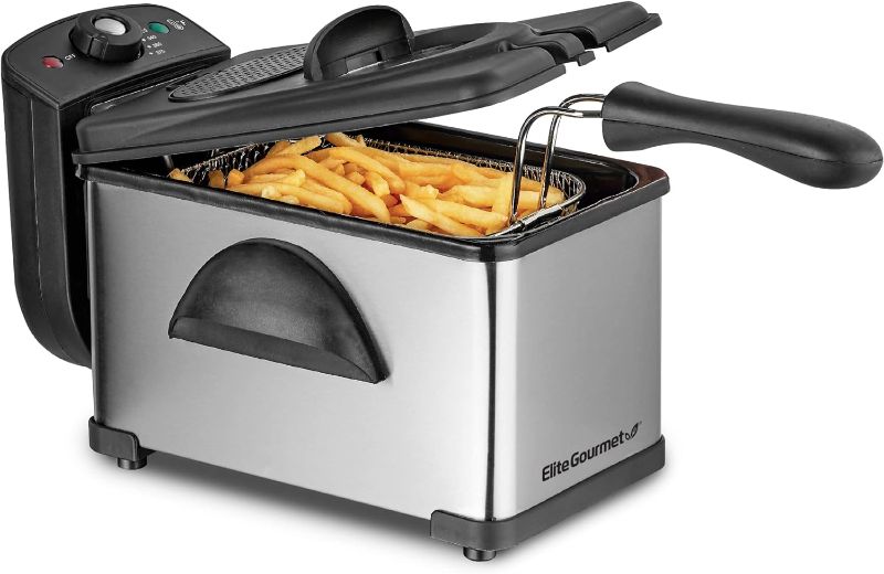 Photo 1 of Elite Gourmet EDF2100 Electric Immersion Deep Fryer Removable Basket Adjustable Temperature, Lid with Viewing Window and Odor Free Filter, 2 Quart / 8.2 cup
