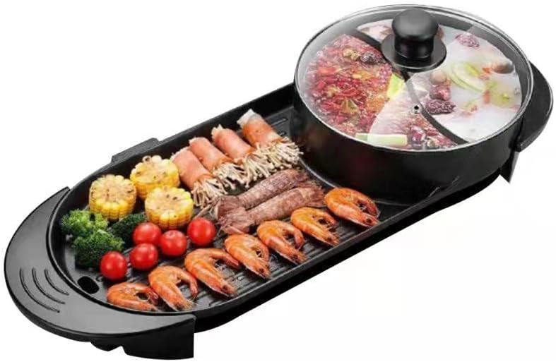 Photo 1 of Hot pot with Grill 2 in 1 Electric BBQ Grill Shabupot 2200W Non-Stick Korean Barbecue Grill Indoor for 2-12 People Independent Dual Temperature Control...
