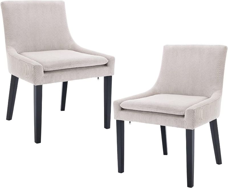 Photo 1 of COLAMY Modern Dining Chairs Set of 2, Upholstered Corduroy Accent Side Leisure Chairs with Mid Back and Wood Legs for Living Room/Dining Room/Bedroom/Guest Room-Beige
