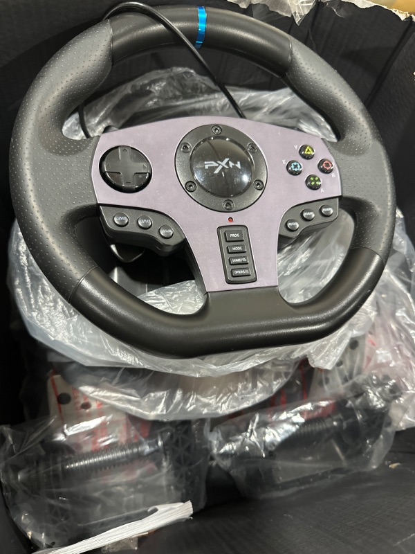 Photo 2 of PXN V9 Gaming Steering Wheels, 270/900° Driving Sim Racing Wheel, with Racing Shifters Paddle, 3-pedal Pedals and Gear lever Bundle for Xbox Series X|S, PS3, PS4, PC, Xbox One, NS(Used - Like New)