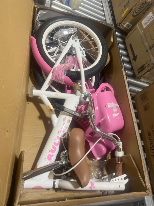 Photo 2 of RULLY Kids Bike 12 14 16 Inch Bicycle for Girls Ages 2-7 Years, Training Wheels Included, Girl Bikes with Basket Bike Streamers Toddler, Pink White White 16 Inch With Training Wheels
