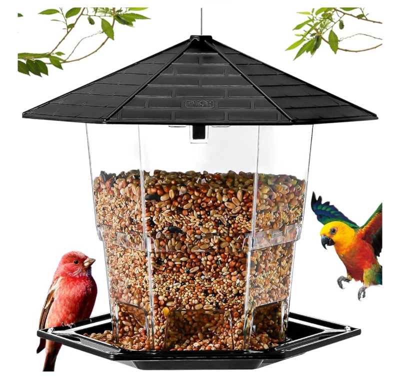 Photo 1 of Bird Feeders for Outdoors Hanging, Bird Feeder with a Latch Feature, Wild Bird Seed for Outside Feeders and Garden Decoration Yard for Bird Watchers(Black, 1 Pack)