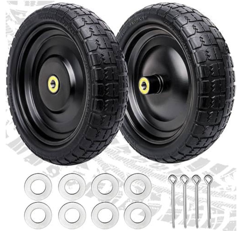 Photo 1 of 13 Inch Flat Free Tire - 13'' Tire for Garden Cart Replacement Wheels, Wheelbarrow Tire 13 Inch, 4.00-6 Tire Flat Free for Garden Cart, Yard Trailers, Trolley, 5/8'' Bearings, 2.1'' Offset Hub, 2 Pack
