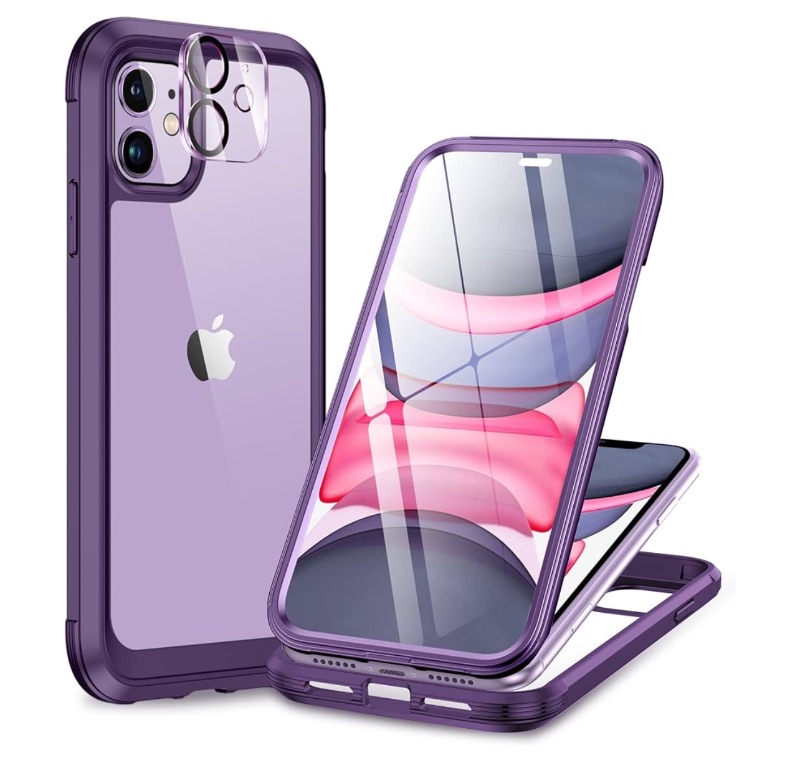 Photo 1 of Miracase Glass Series for iPhone 11 Case [with Camera Lens Protector] Full-Body Rugged Bumper Case with Built-in 9H Tempered Glass Screen Protector Compatible with iPhone 11 6.1 inch, Purple