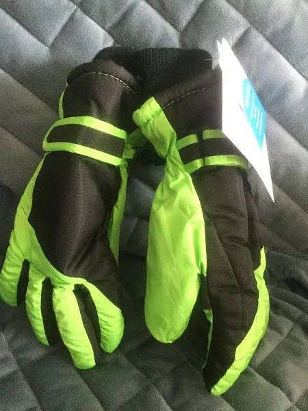 Photo 1 of Thinsulate Kids Black Snow Gloves with Neon Green Accent