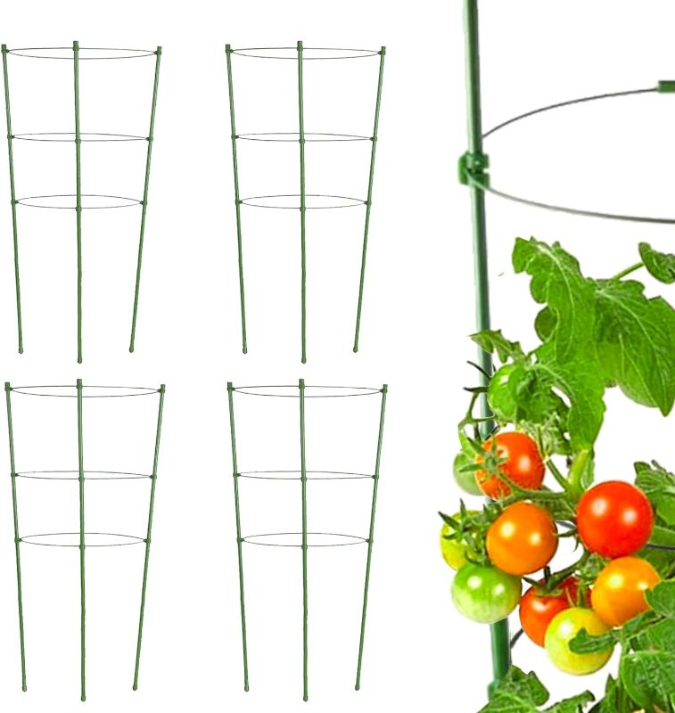 Photo 1 of Tomato Cage Plant Support Cage for Garden 4 Pack, 18 Inch Tomato Trellis Garden Cages with 3 Adjustable Rings, Tomato Plant Stakes for Climbing Plants, Flowers, Fruit, Vegetables
