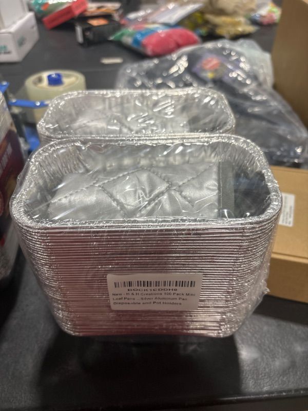 Photo 2 of 100 Pack 1 LB Disposable Mini Loaf Pans with Hot Pads 6.25” x 3.75” x 1.75” 1 Pound Aluminum Foil Loaf Pans and Pot Holders Mini Bread Tins