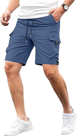 Photo 1 of JMIERR Mens Casual Cargo Shorts Drawstring Elastic Waist Stretch Shorts Summer Beach Work Shorts for Men with 4 Pockets