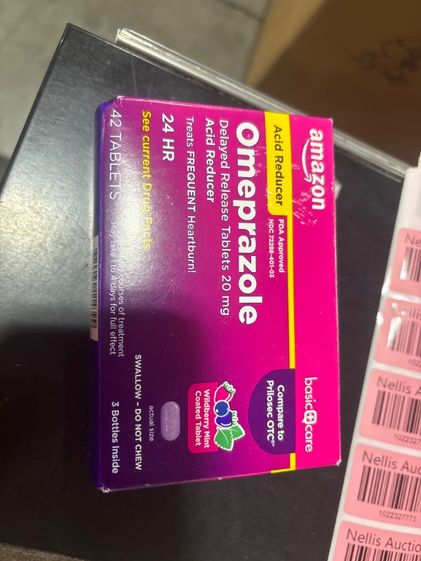 Photo 2 of Amazon Basic Care Omeprazole Delayed Release Tablets 20 mg, Acid Reducer, Wildberry Mint Coated Tablet, 42 Count