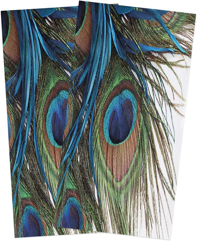 Photo 1 of Big buy store Peacock Feather Design Kitchen Dish Towels Set of 2, Soft Lightweight Microfiber Absorbent Hand Towel Colorful Tea Towel for Kitchen Bathroom 18x28in 