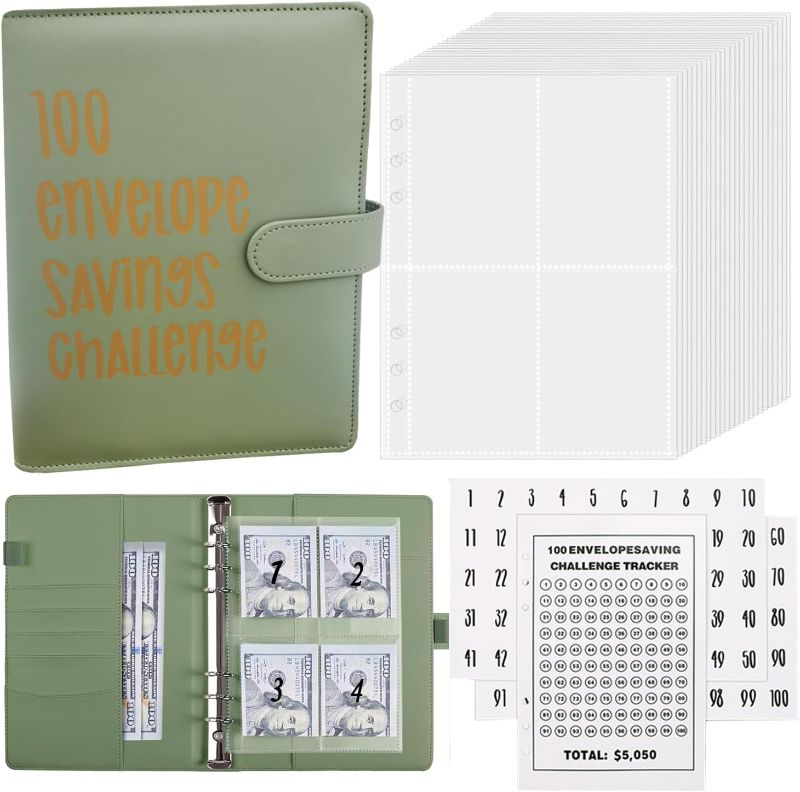 Photo 1 of 100 Envelopes Challenge Binder,A5 Money Saving Challenges Binder Kit,Savings Budget Binder with Cash Envelopes and Easy Fun Way to Save $5,050 (Green)