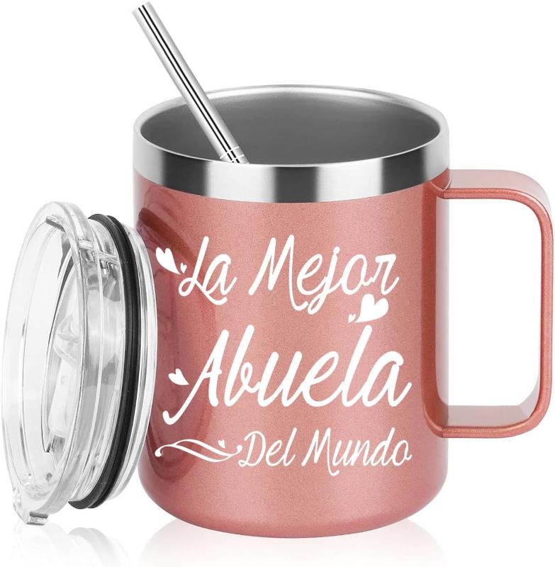 Photo 1 of La Mejor Abuela Del Mundo Stainless Steel Coffee Mug, La Mejor Abuela Gifts, Abuela Gifts In Spanish, Birthday Mothers Day Gifts for Grandma from Granddaughter Grandkis Grandson 12OZ Rose Gold 