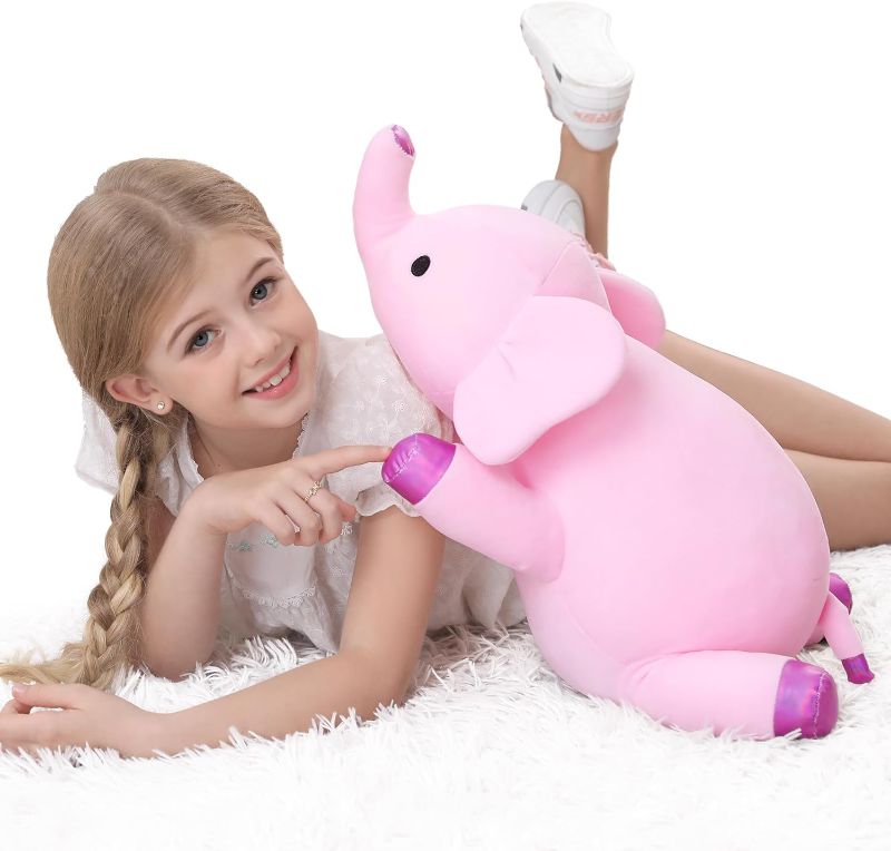 Photo 1 of Weighted Elephant Stuffed Animals, 24in Weighted Plushies 4.2Lb Elephant Throw Pillow Plushie for Adults, Boys, and Girls - Soft Doll Toy (Pink)