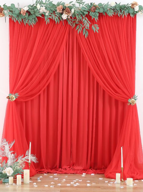 Photo 1 of RED Tulle Backdrop Curtains for Birthday Party Wedding Photo Drapes Backdrop for Studio Photoshoot Props Bridal Shower 5 ft X 10 ft (W)5ft x (H)10ft (1 Panels)RED