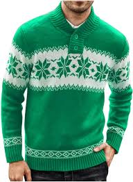 Photo 1 of Mens Ugly Christmas Sweater Funny Shawl Collar Pullover Sweaters Knitted Xmas Cardigan Large GREEN