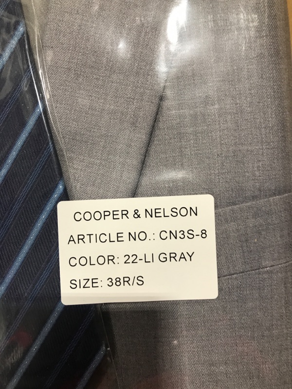 Photo 3 of Cooper & Nelson Men's Suit Slim Fit, 3 Piece Suits for Men, One Button Solid Jacket Vest Pants with Tie, Tuxedo Set Small Light Grey
SIZE 38R/S