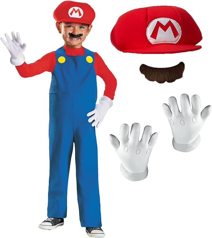 Photo 1 of Super Brother Costume for Kids, Plumber Jumpsuit Costume for Boys with Hat Mustaches Gloves