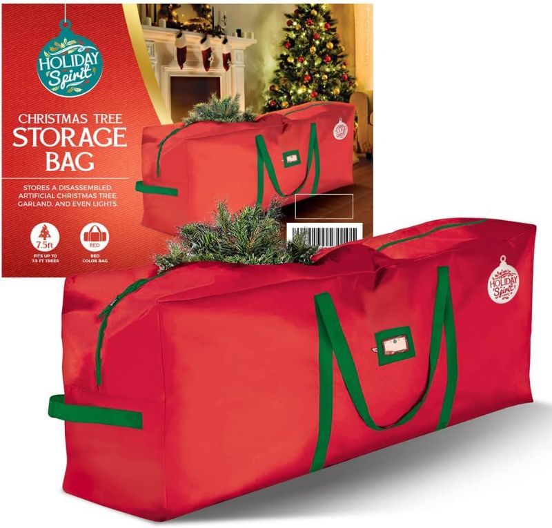 Photo 1 of HOLIDAY SPIRIT Christmas Tree Storage Bag, Heavy-Duty 600D Oxford Material with Durable Reinforced Handles & Zipper, Waterproof Dust Protection (Red, Fits a 9FT Tree)
