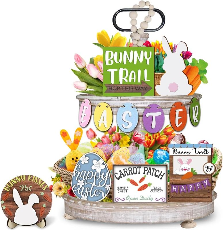 Photo 1 of Easter Tiered Tray Decorations Set, 12pcs Spring Easter Bunny Egg Tiered Tray Decor for Spring Green Home Kitchen Table and Easter Party Decor