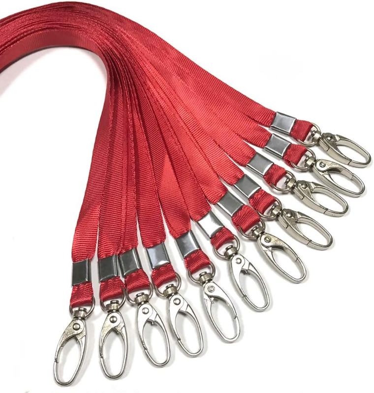Photo 1 of 50 Pcs Lanyards Red Lanyard for Id Badges Nylon Lanyard Bulk Clip Swivel Hook for Office Id Badges Key Chains
