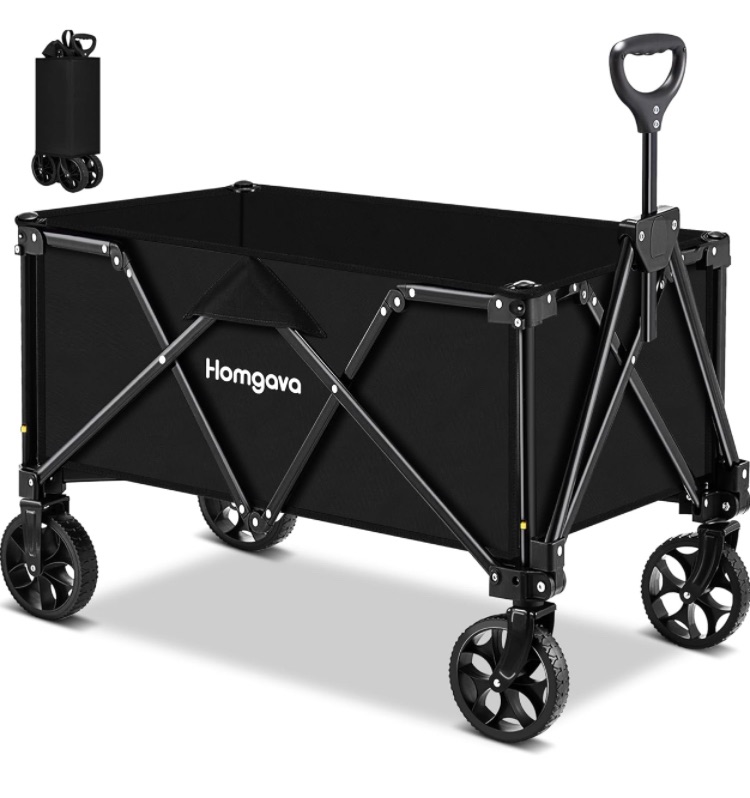 Photo 1 of 190L Collapsible Folding Wagon Cart, 345LBS Large Capacity Camping Wagon, All Terrain Foldable Wagon, Heavy Duty Utility Wagon Cart for Grocery Outdoor Beach Gardening Shopping Fishing Black