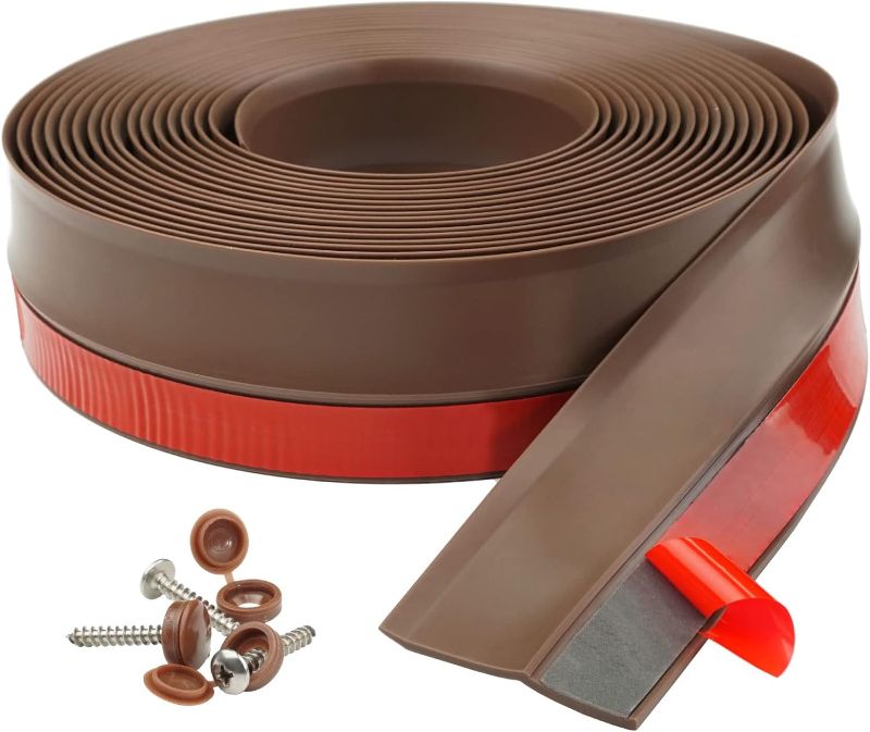 Photo 1 of HOMWMPA Garage Door Seal Top and Sides Seal Strip, 34FT Rubber Weather Stripping Replacement, Weatherproofing Garage Door Seals with Adhesive Backed, Brown 