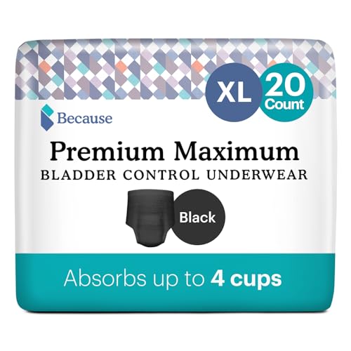 Photo 1 of Because Women Incontinence Underwear - Maximum - Absorbs 4 Cups, Moisture Wicking Disposable Briefs, Odor Resistant Pull Ups- Black X-Large 20 Count X-Large (20 Count) Black